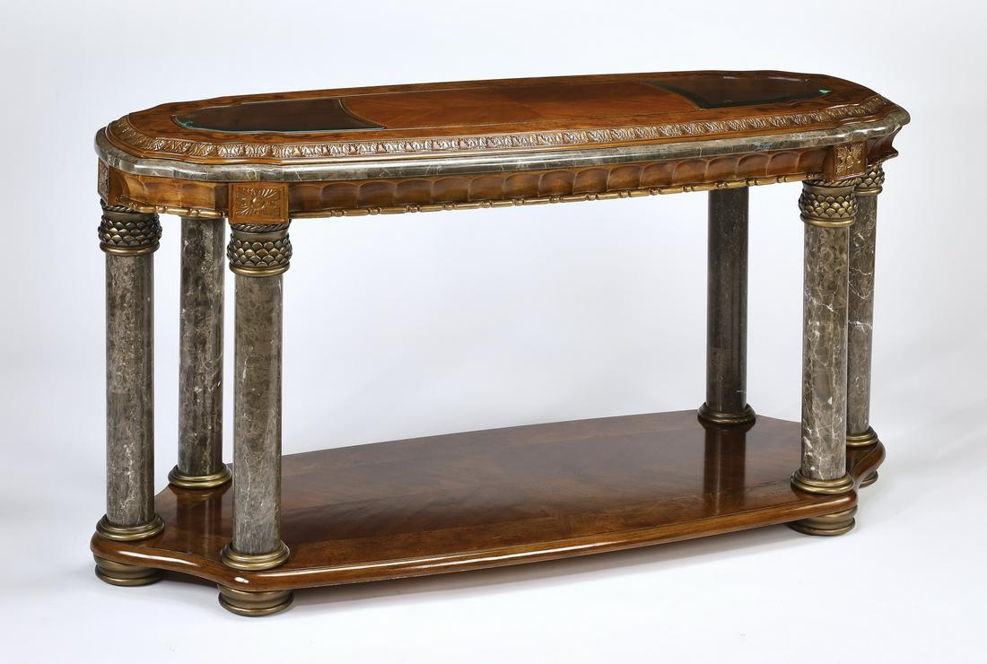 Maitland Smith style burl and marble console table (1 of 3)