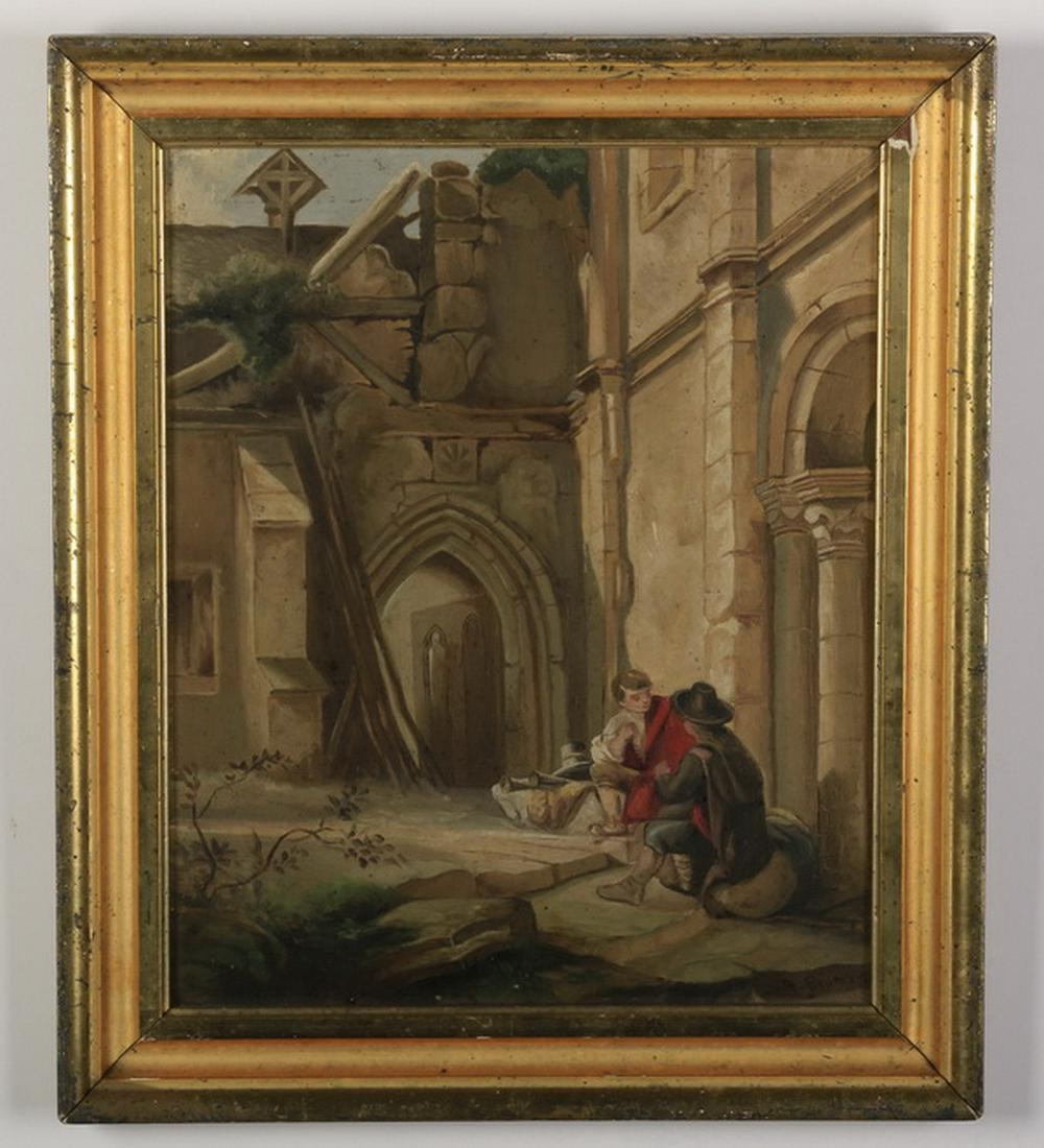 K.R. Brumby signed, O/b, classical ruins, 19th c. (1 of 3)