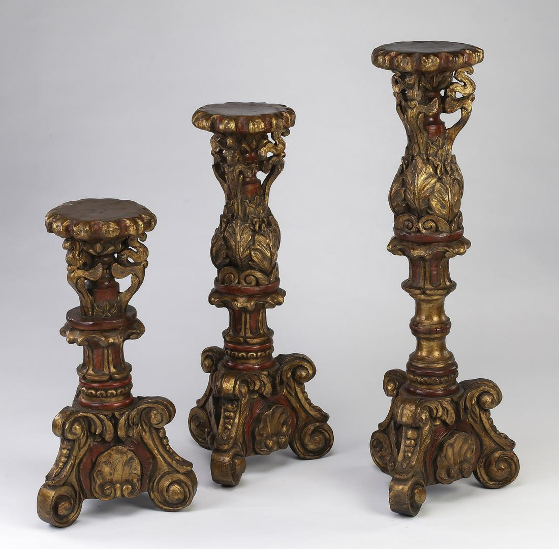 (3) Graduated parcel gilt candlestands, tallest 35"h (1 of 4)