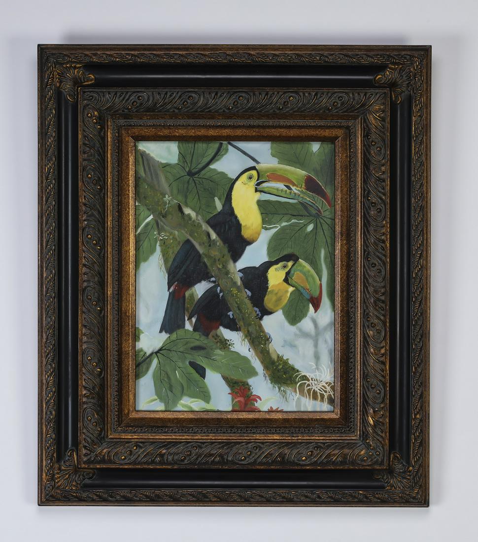 Contemporary O/c depicting two toucans (1 of 2)
