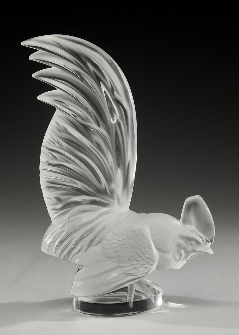 Lalique frosted 'Coq Nain' rooster figure, marked (1 of 3)