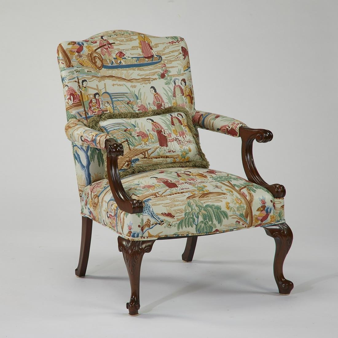 Custom upholstered Chippendale style mahogany chair (1 of 4)
