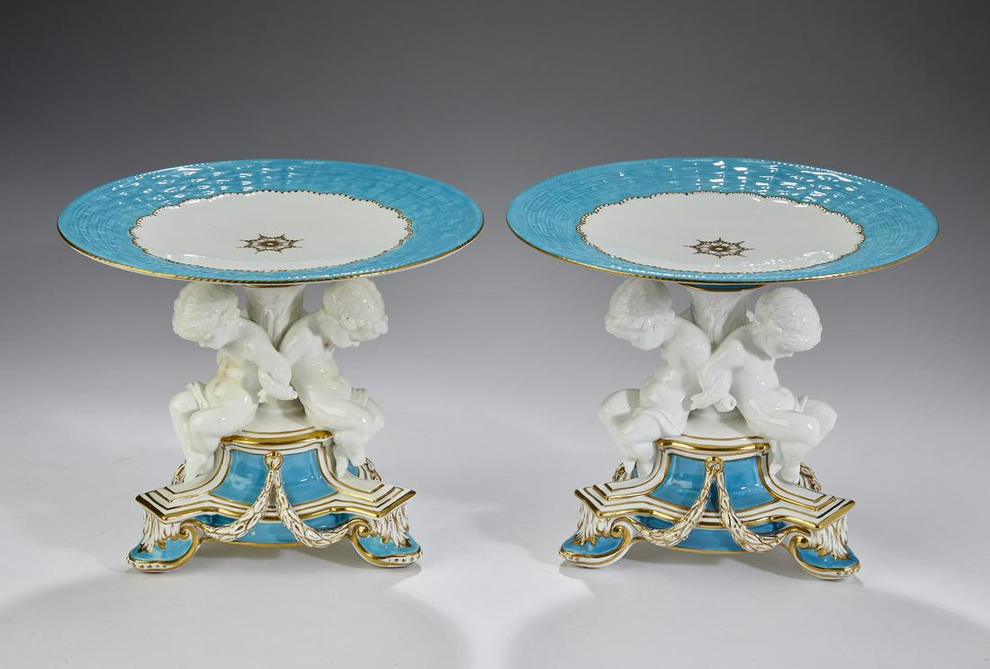 (2) 19th c. English hand painted porcelain tazzas (1 of 4)