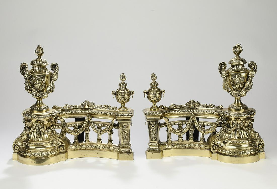 (2) Neoclassical style bronze chenets, early 20th c. (1 of 3)