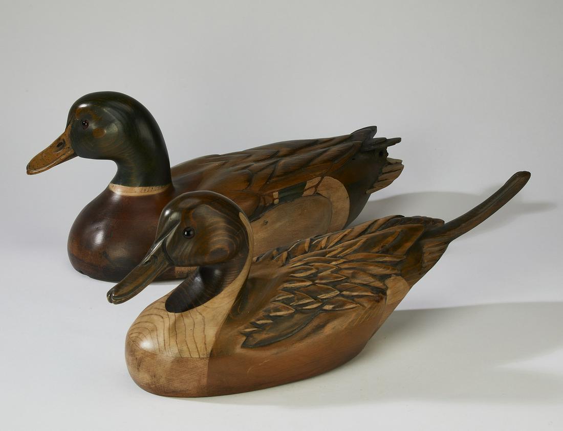 (2) Carved duck decoys by Tom Taber, ca. 1985 (1 of 6)