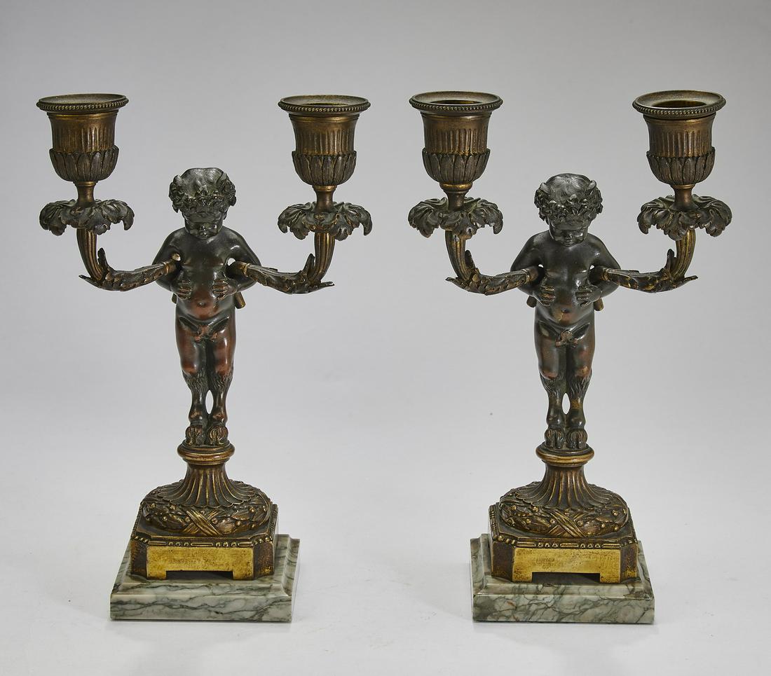 (2) 19th c. Continental bronze putti candelabra (1 of 4)