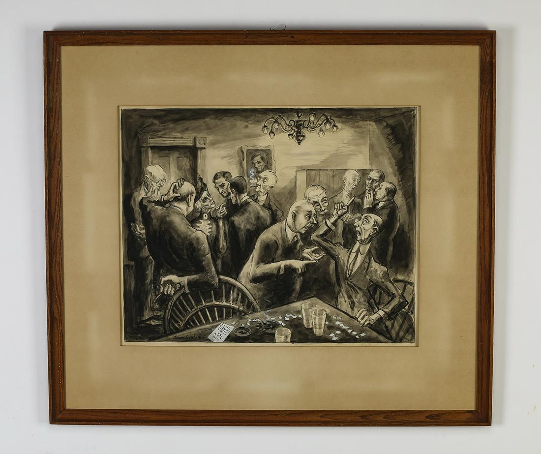 Aaron Sopher mid 20th c. signed W/c parlor scene (1 of 3)