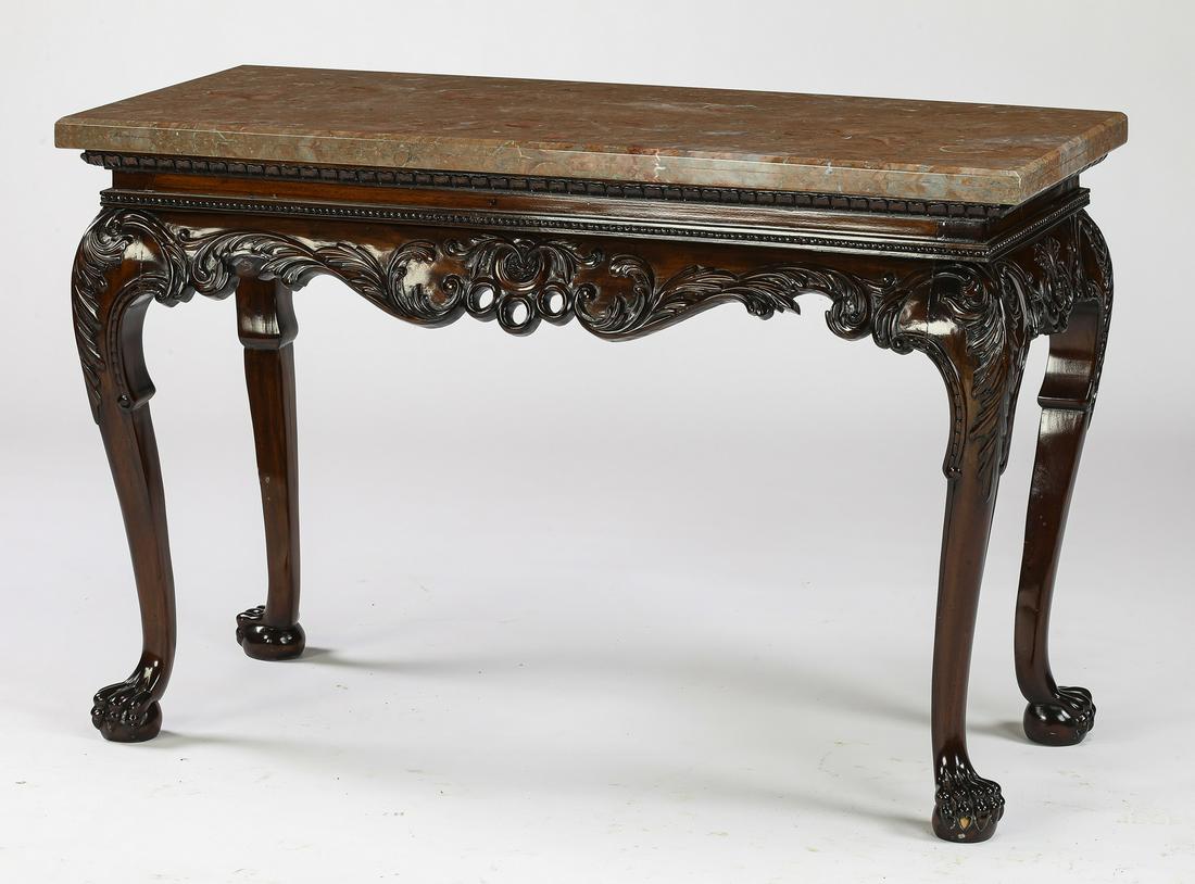 Chippendale style mahogany marble top console, 49"w (1 of 2)