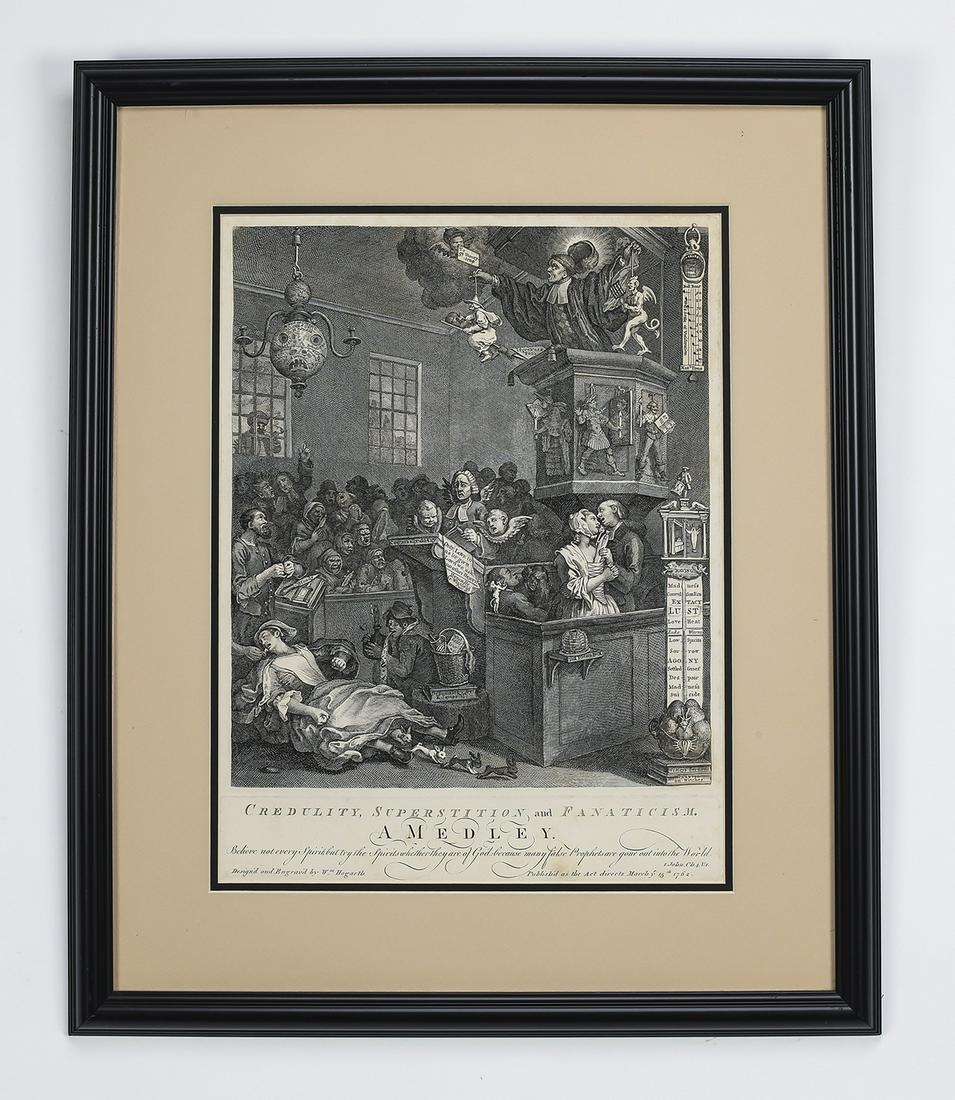 18th c. William Hogarth framed engraving, 'A Medley' (1 of 2)