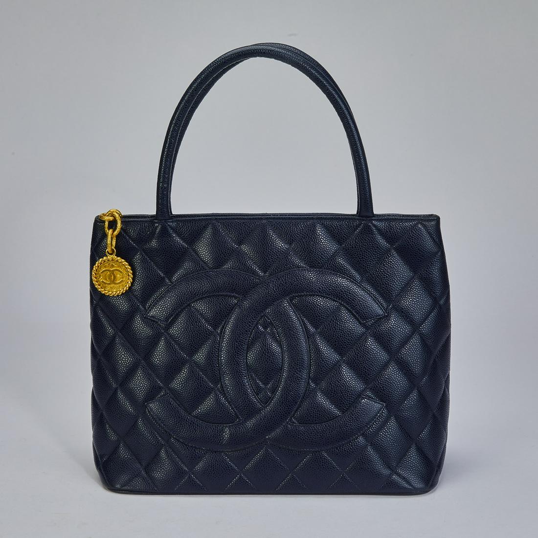 Authentic Chanel Navy Quilted Leather Medallion Tote (1 of 8)