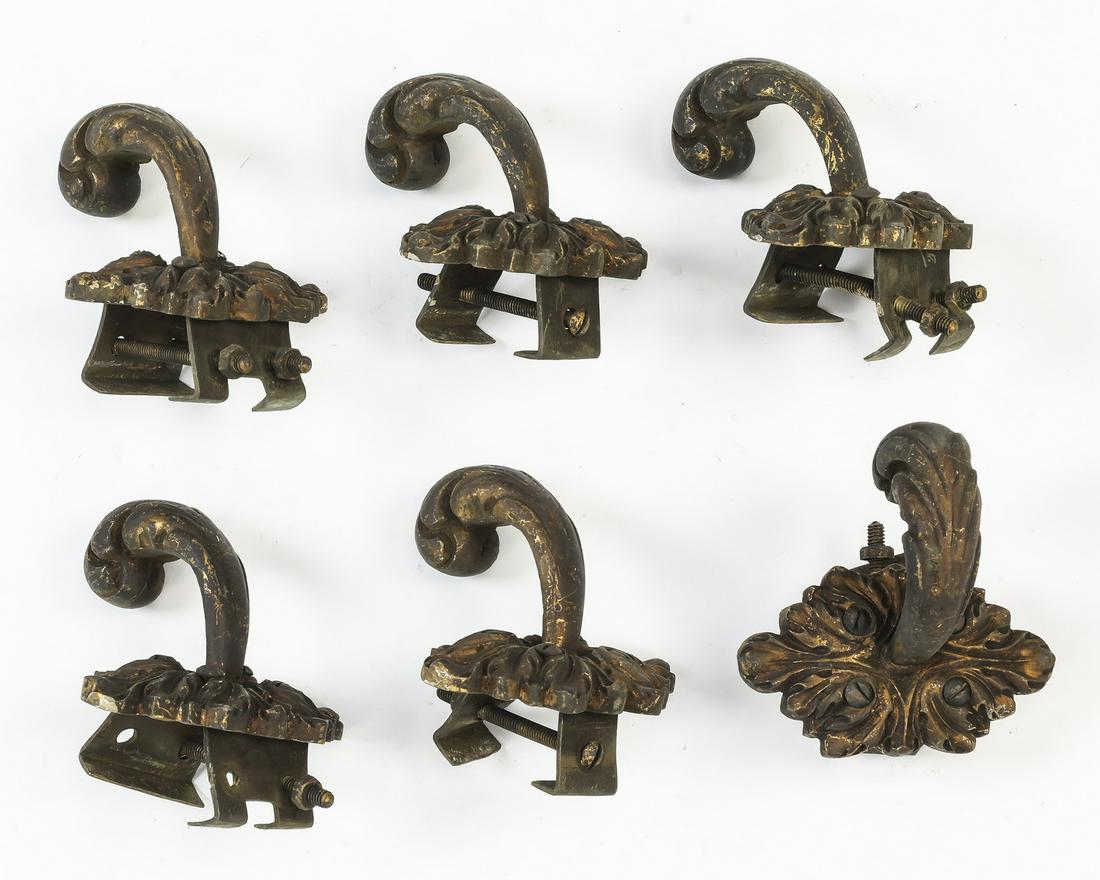 (6) 19th c. partial-gilt bronze decorative hooks (1 of 1)