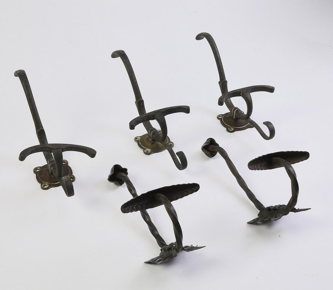(5) 19th c. brass and wrought iron wall hooks (1 of 4)