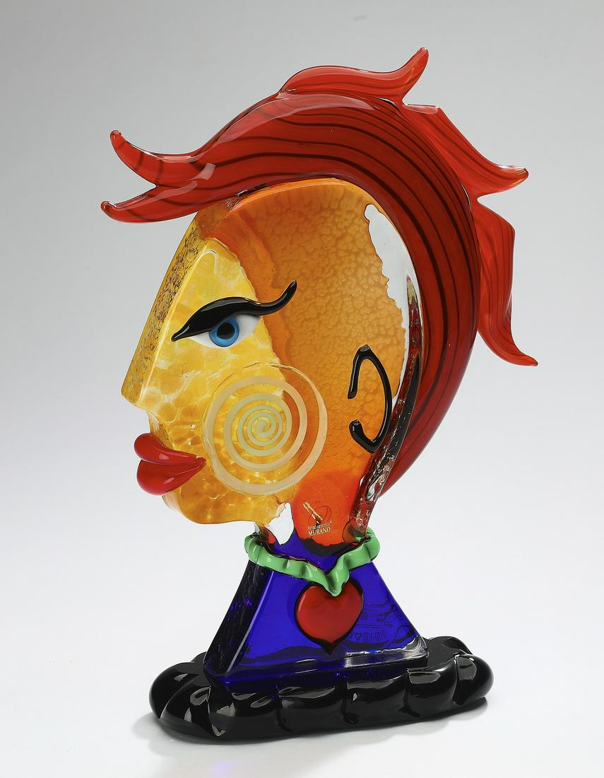 Mario Badioli art glass sculpture, 'Picasso Heads' (1 of 3)