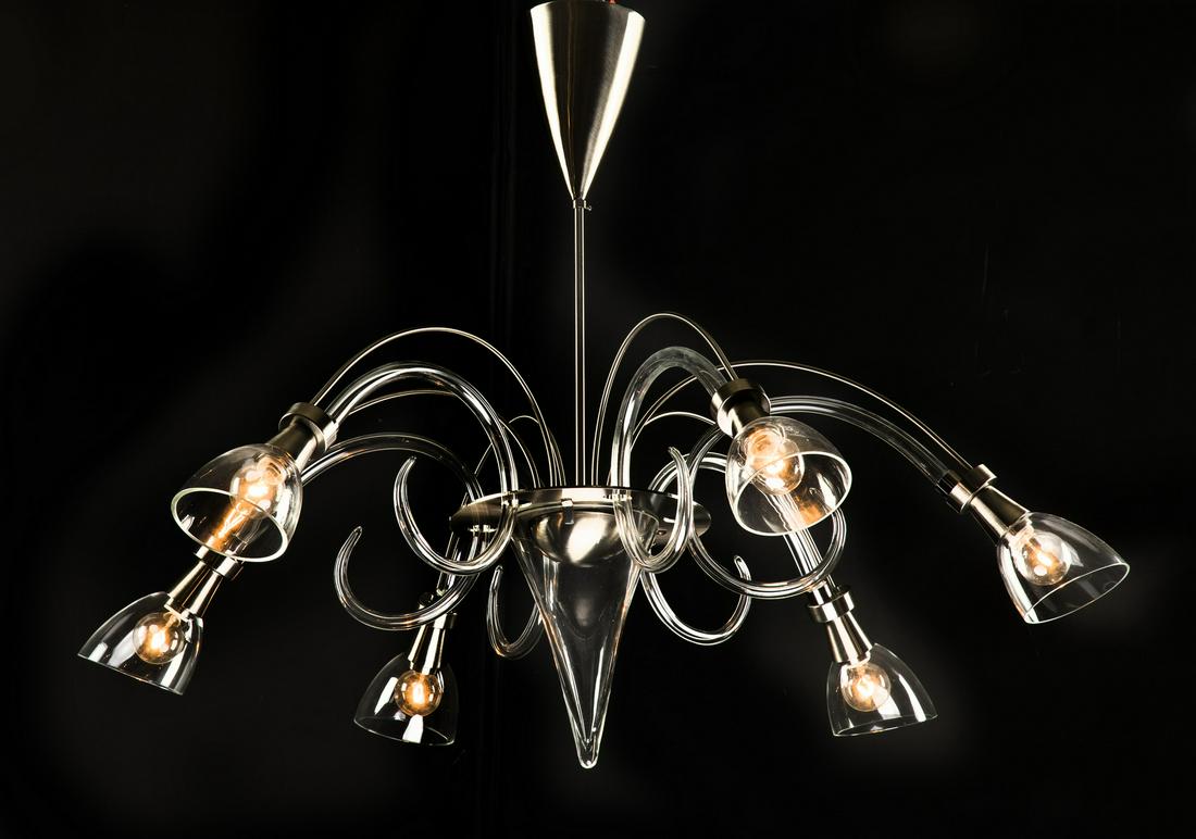 Italian Moderne hand formed glass lily chandelier (1 of 3)
