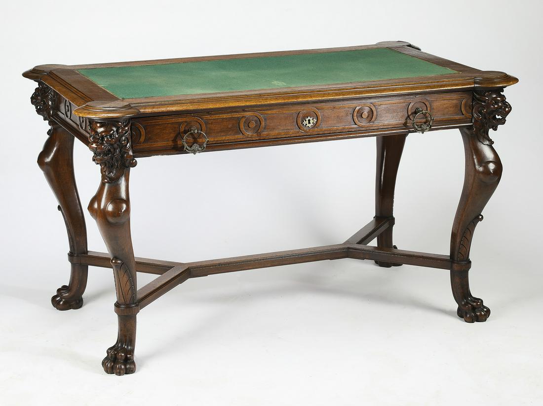Late 19th c. French carved walnut desk (1 of 4)