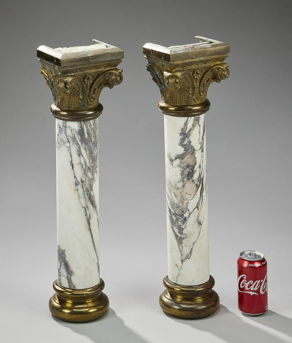(2) Continental carved marble and bronze columns 23"h (1 of 5)