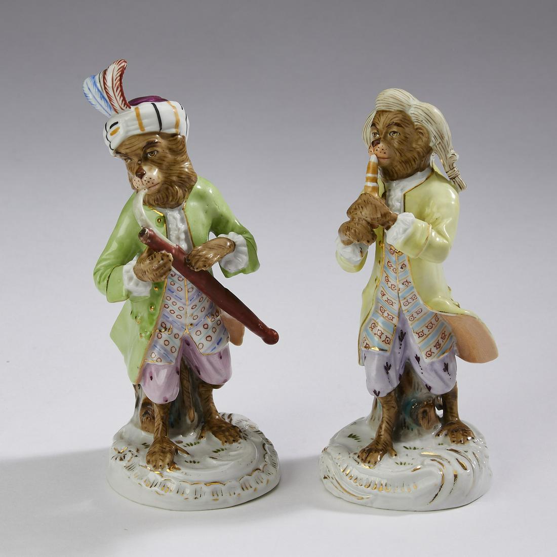 (2) German porcelain 'Monkey Band' figures (1 of 4)
