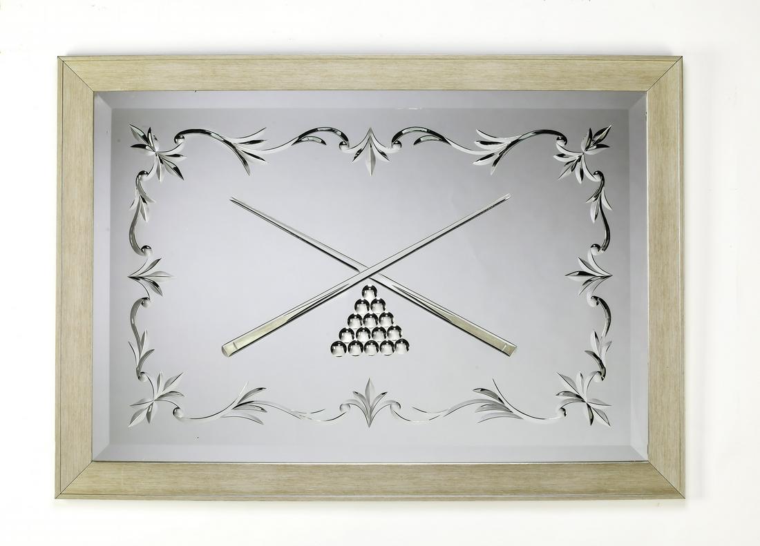 Italian wheel cut and beveled pub mirror w/ billiards (1 of 1)
