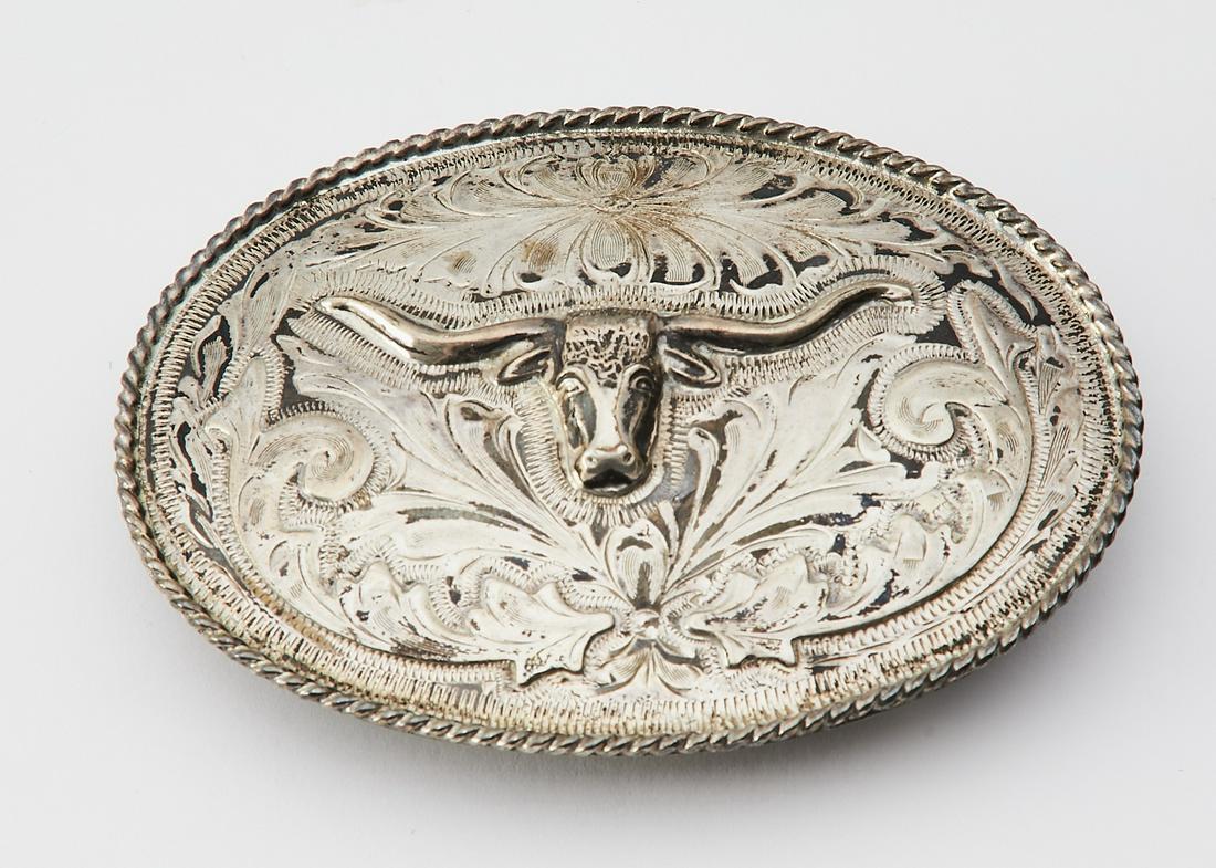Sterling silver western belt buckle w/ steer, 3"h (1 of 2)