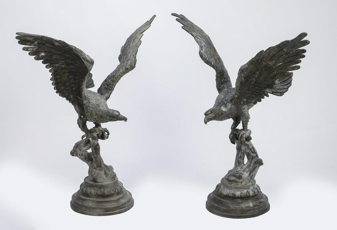 (2) Early 20th c. bronze sculptures of eagles (1 of 1)