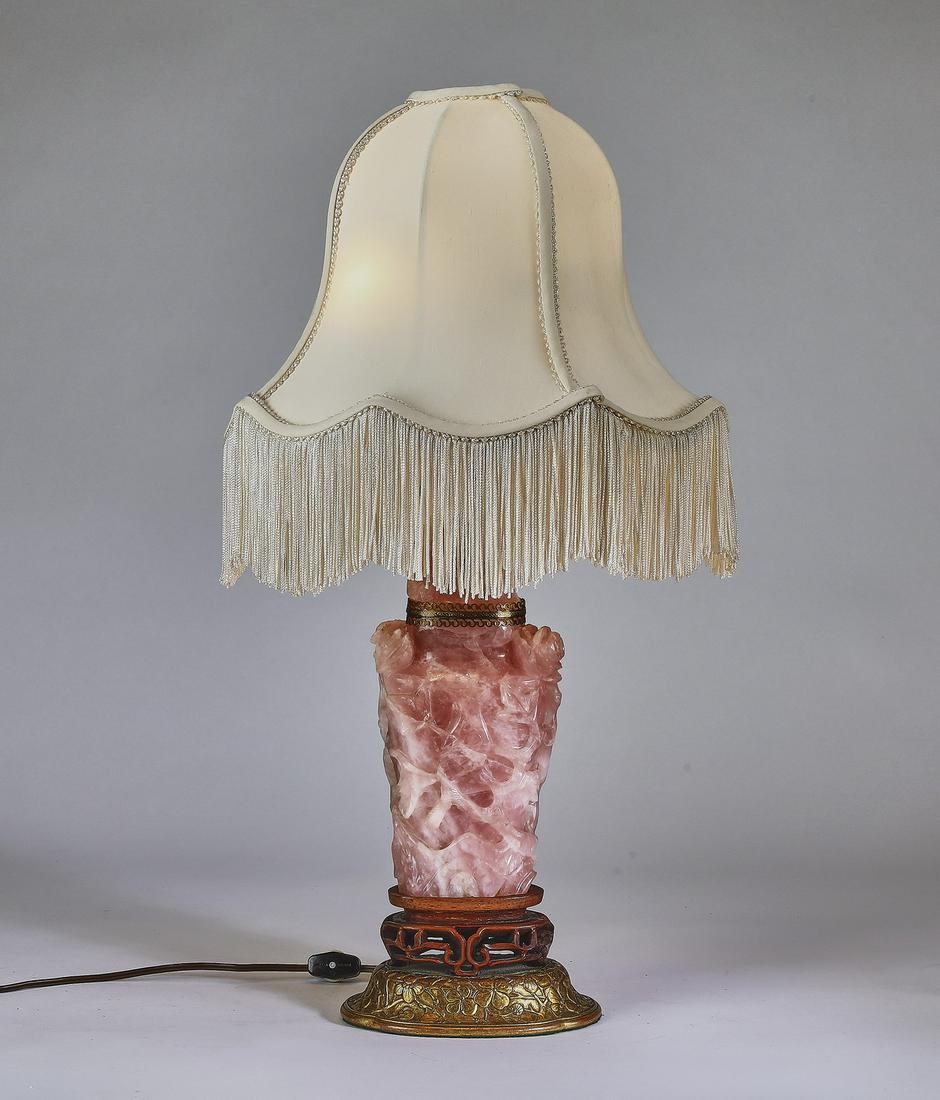 Chinese carved rose quartz lidded urn lamp (1 of 6)
