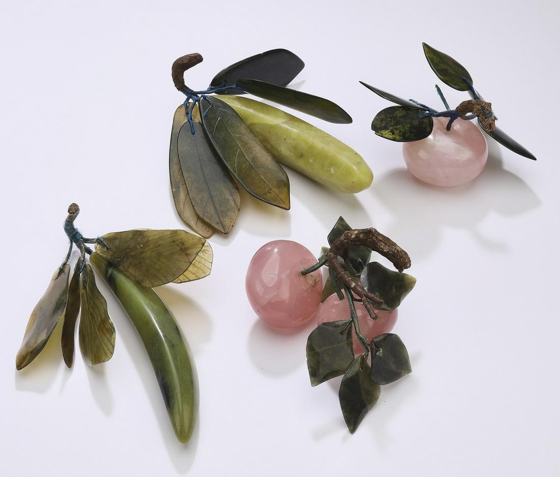 (4) Chinese carved jade and rose quartz fruits (1 of 1)