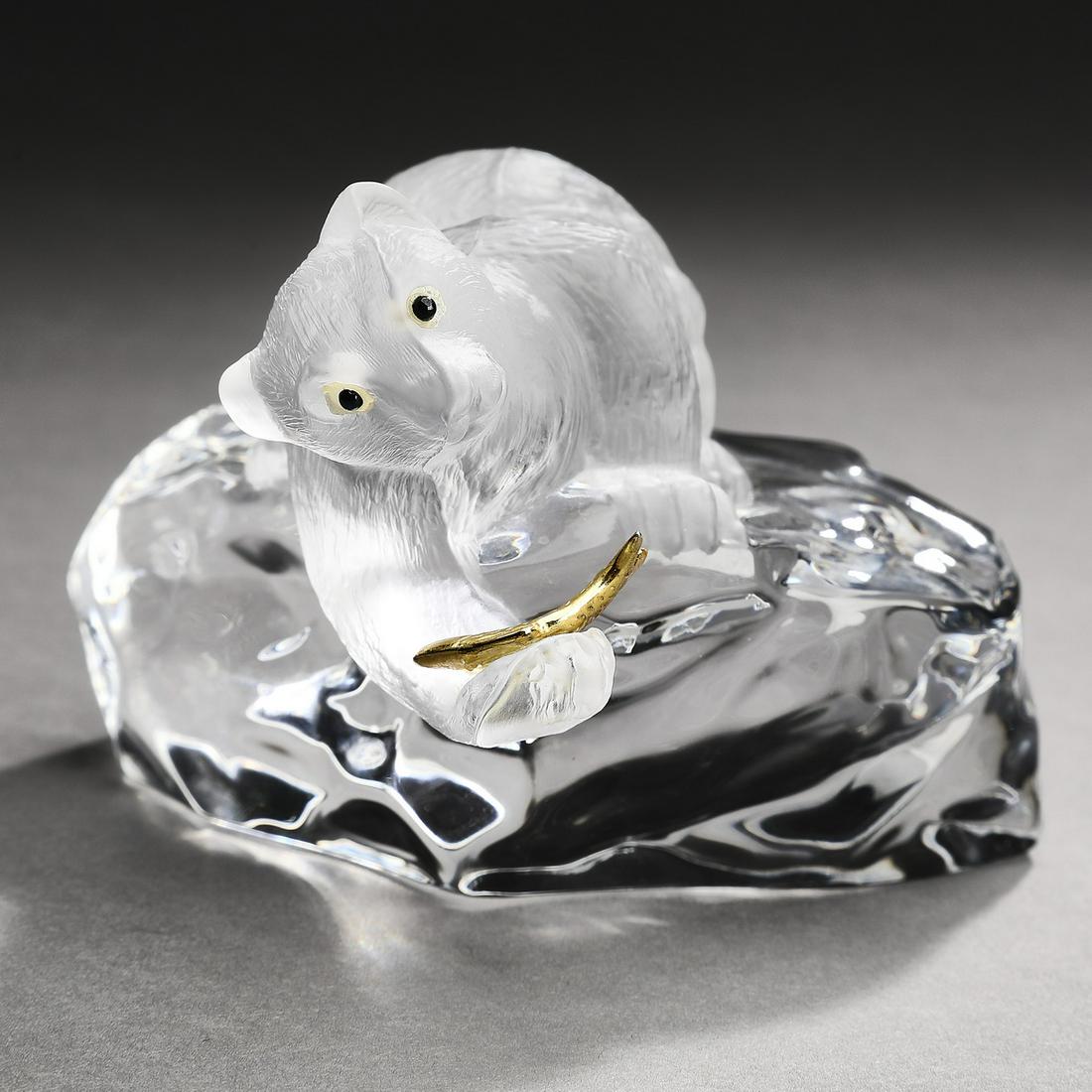 Faberge crystal fishing bear figure, marked (1 of 3)