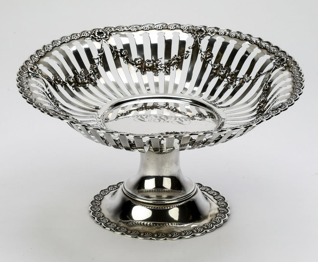 Whiting Mfg Co. sterling silver footed basket, 10"dia (1 of 5)