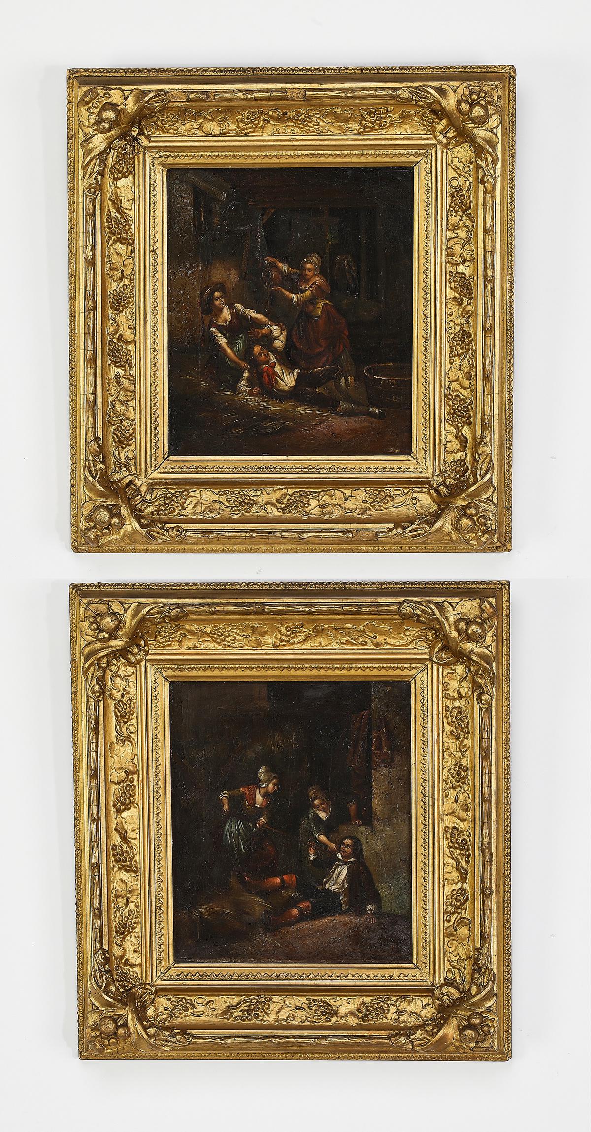 (2) 19th c. Continental O/C genre paintings (1 of 3)