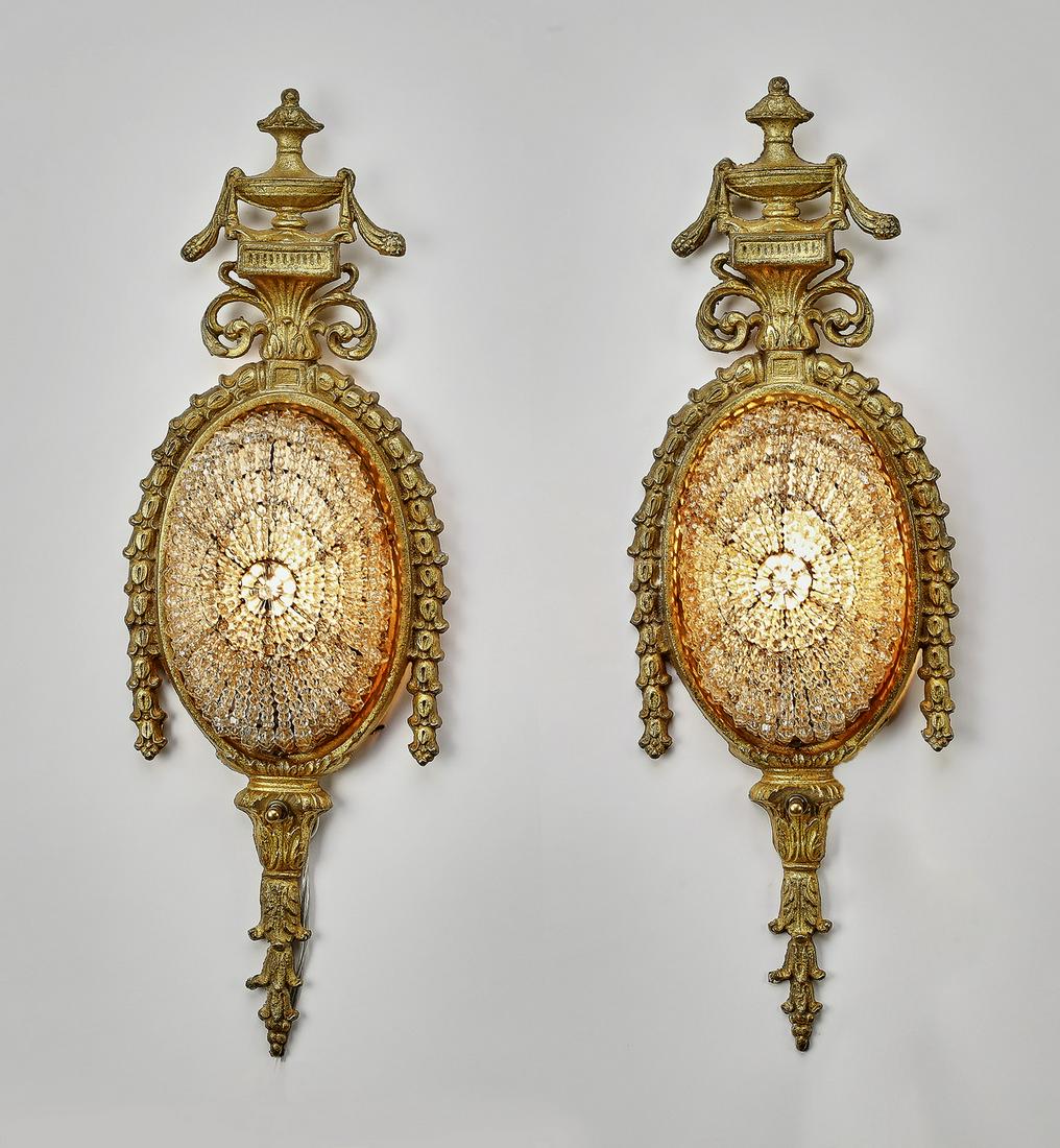 (2) Neoclassical style gilt bronze sconces, ca 1925 (1 of 2)