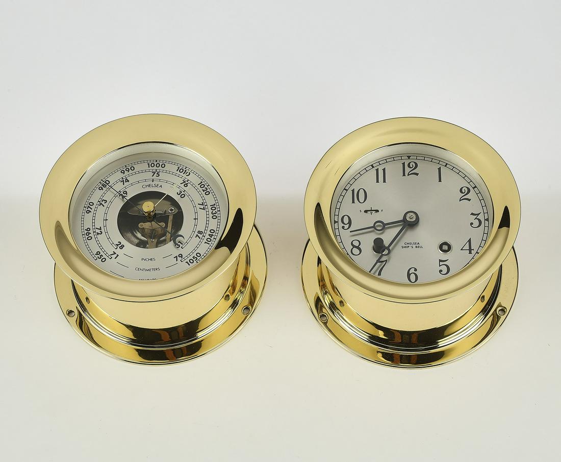 (2) Chelsea brass ship's clock and barometer, 6"dia (1 of 4)