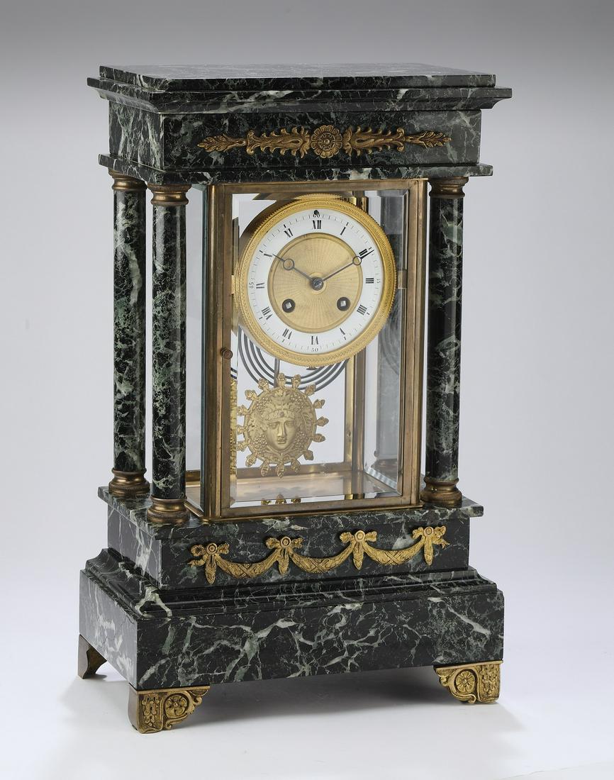 Continental verde marble portico mantel clock, 19th c (1 of 7)