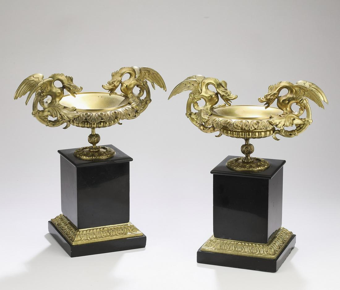 (2) Continental gilt bronze and marble tazzas, 19th c (1 of 4)