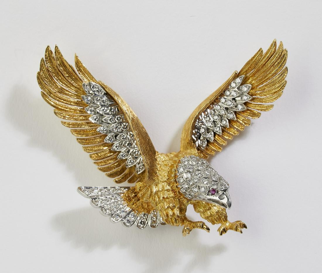 Diamond, 18k and platinum screaming eagle brooch (1 of 3)