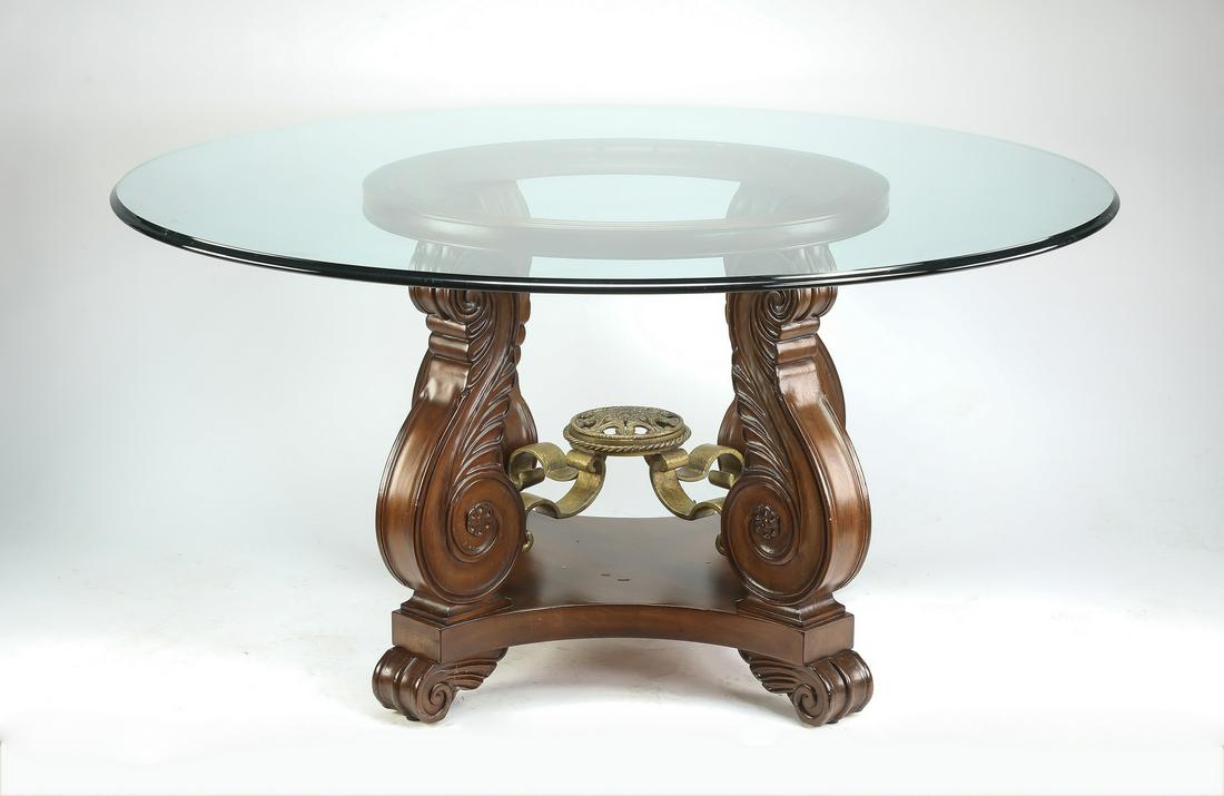 Glass top center table with carved scrolling legs (1 of 3)