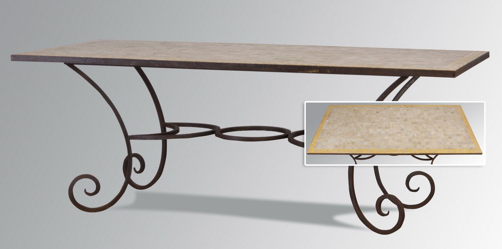 Early 20th c. handcrafted iron and mosaic table (1 of 4)