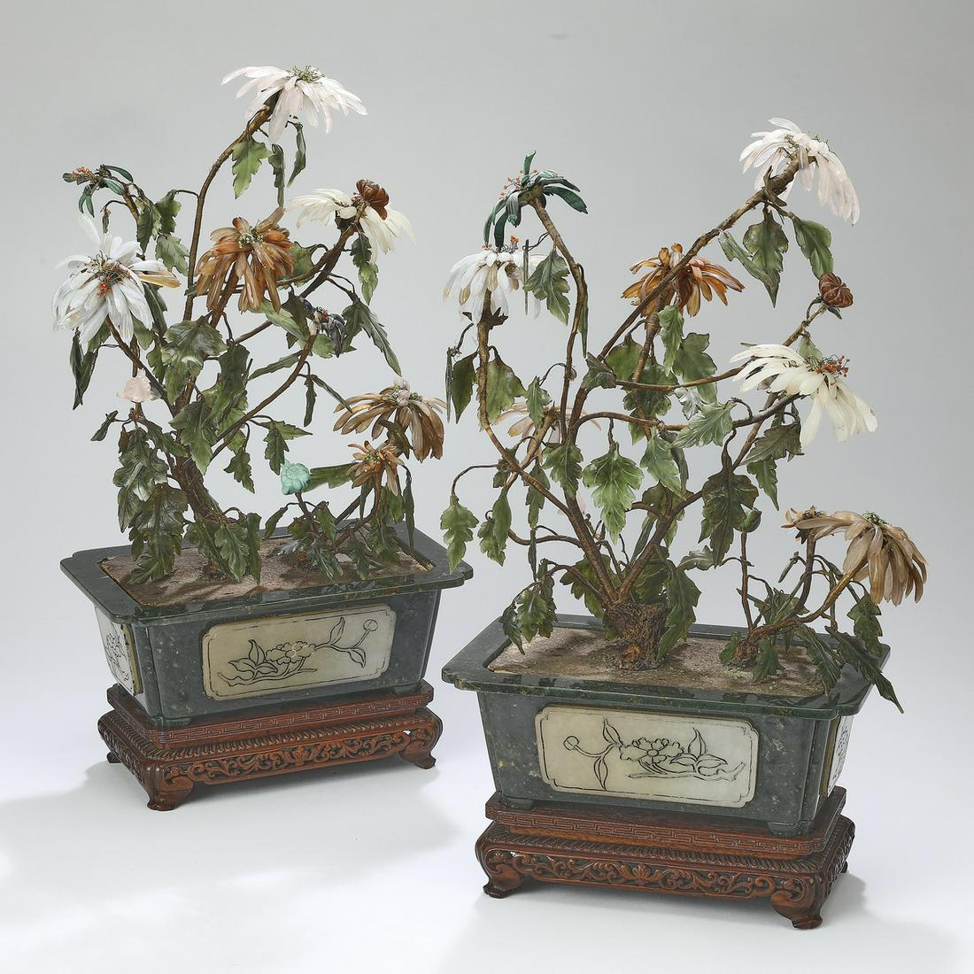 (2) Chinese carved jade floral trees (1 of 7)