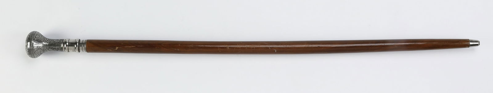 Silvered brass handled walnut walking stick (1 of 3)