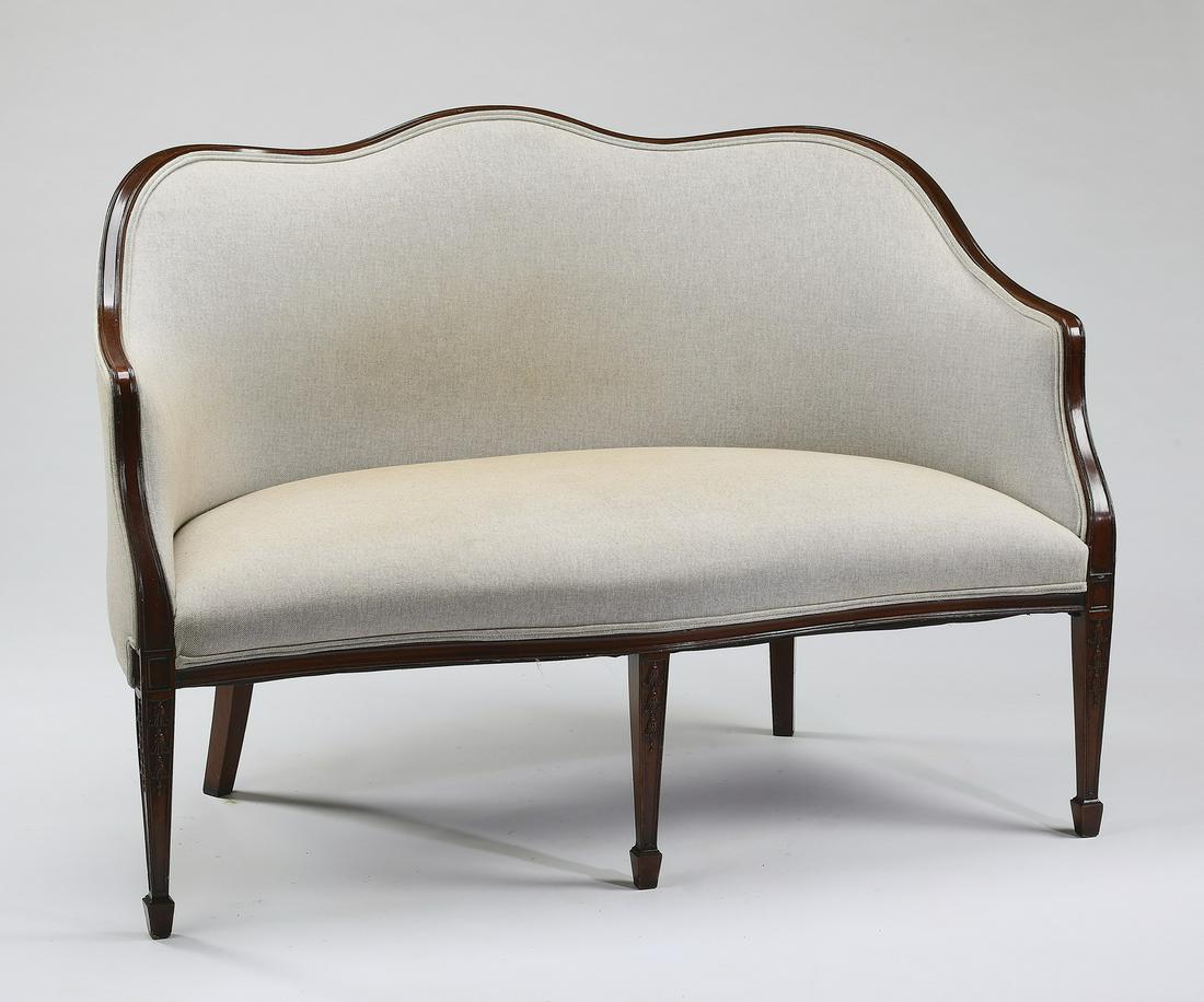Louis XVI style mahogany canape upholstered in linen (1 of 2)