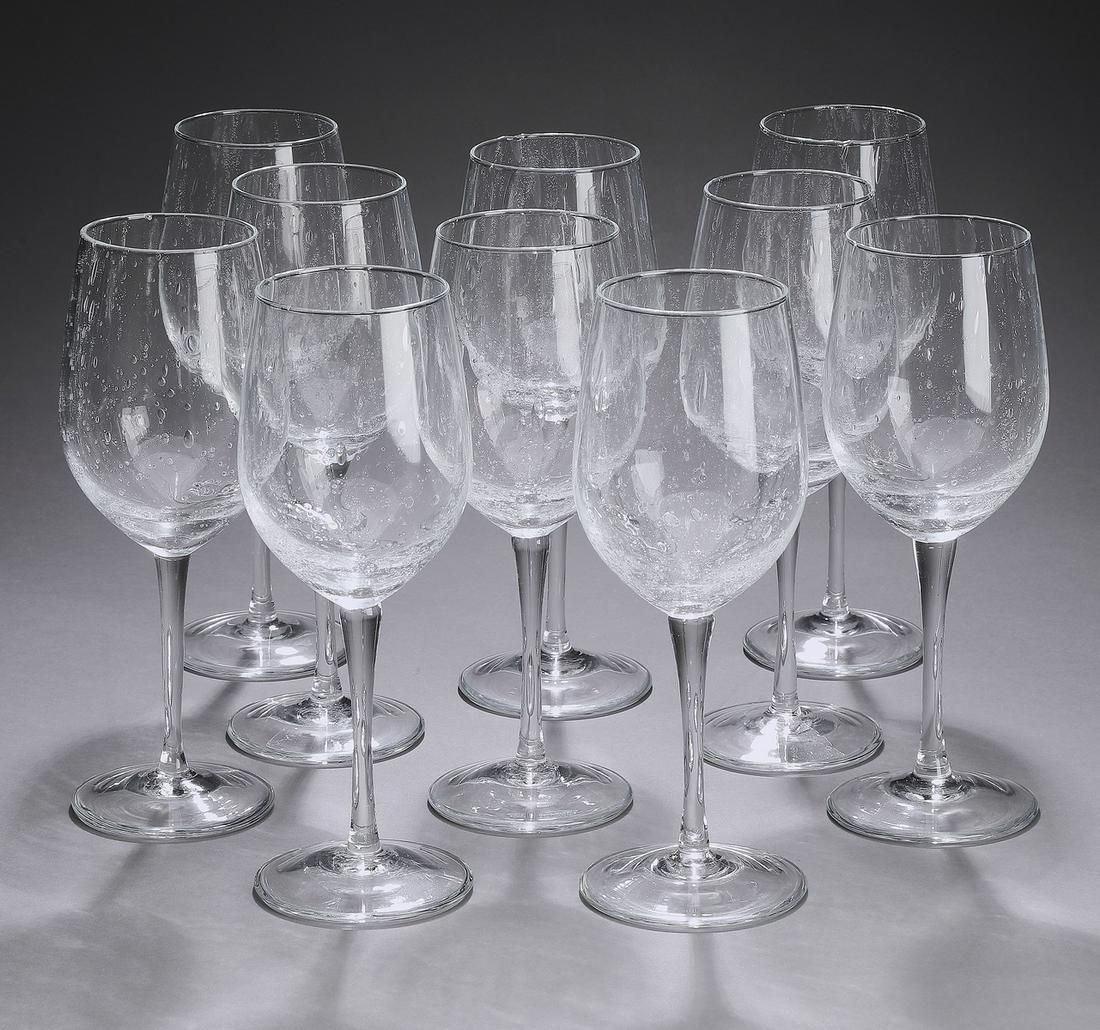 (10) Italian 'Bellini' white wine glasses: (10) Italian hand blown clear bubble glass white wine glasses, from the Bellini collection by Mariposa, each having a polished pontil mark, 8.25"h x 3.25"dia.