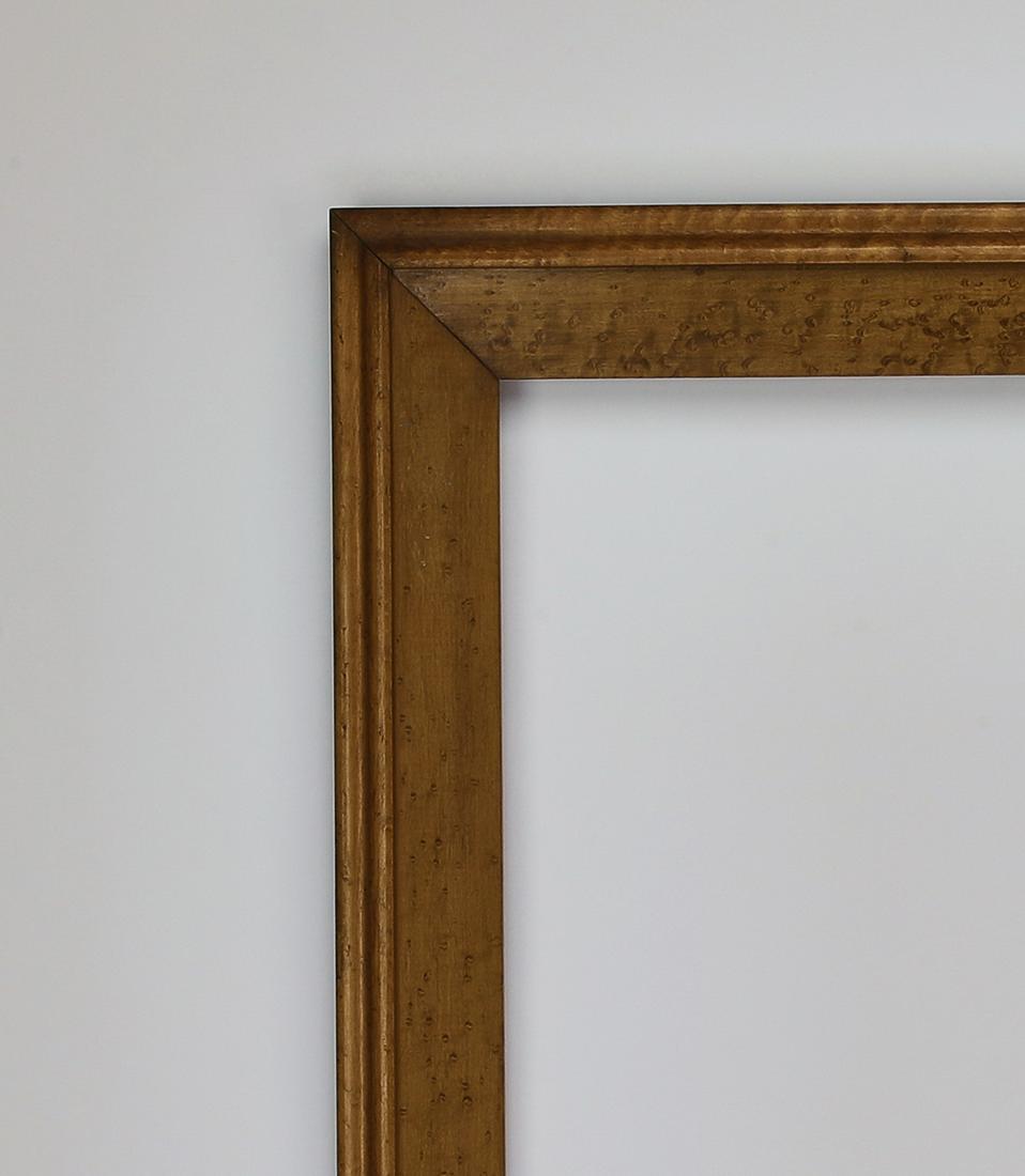 Neoclassical style bird's eye maple frame: Neoclassical style bird's eye maple frame, opening 29.5"h x 19.5"w, overall 35.25"h x 25"w x 1"d.