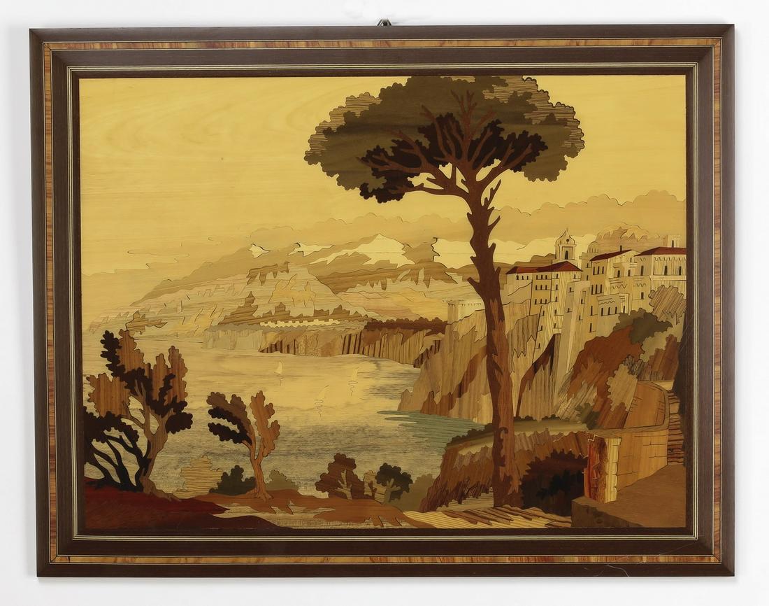 Italian marquetry inlaid scenic plaque (1 of 2)