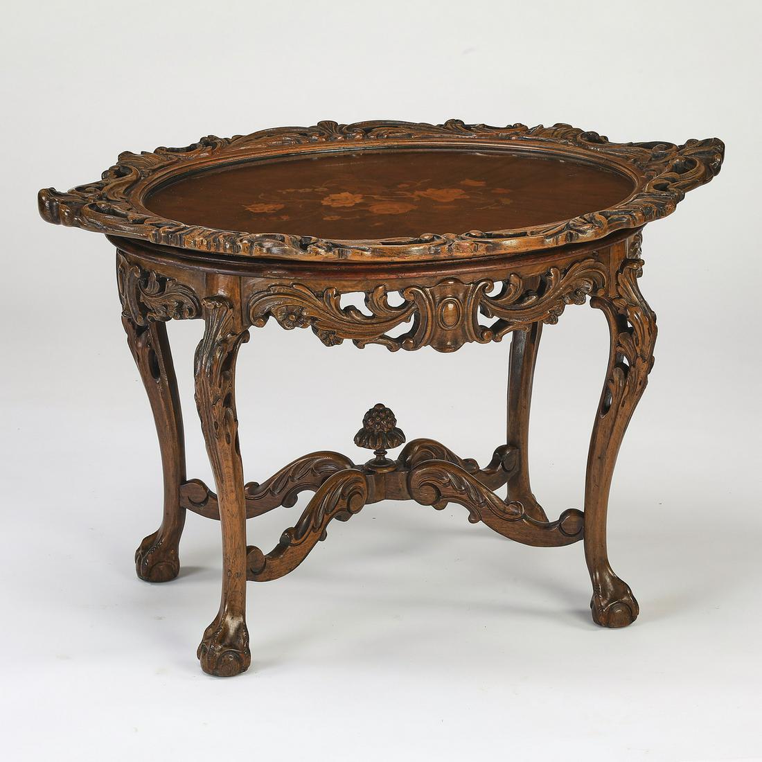Italian marquetry inlaid table with fitted glass tray (1 of 4)