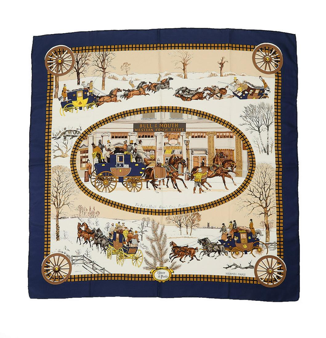 Authentic Hermes L'Hiver en Poste silk scarf (1 of 2)