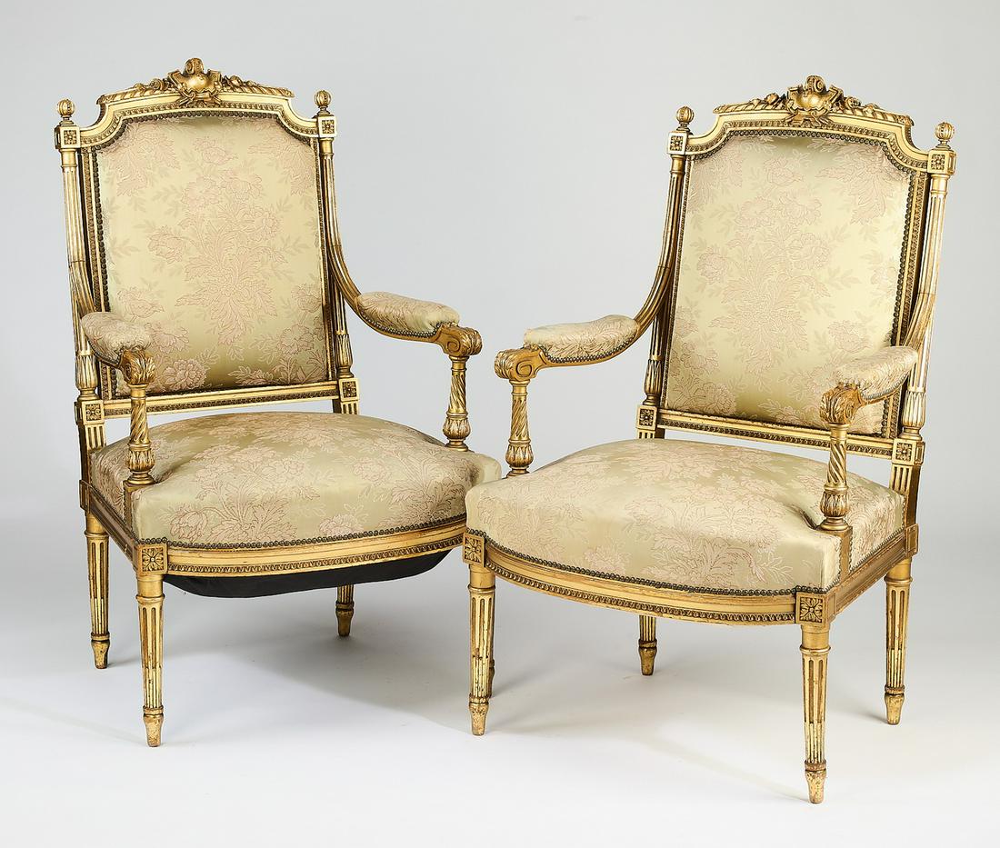 (2) Early 20th c. Italian giltwood fauteuils (1 of 3)