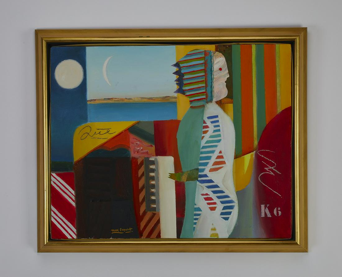 Signed Max Papart 'Moonlight Music' mixed media, 36"w (1 of 4)