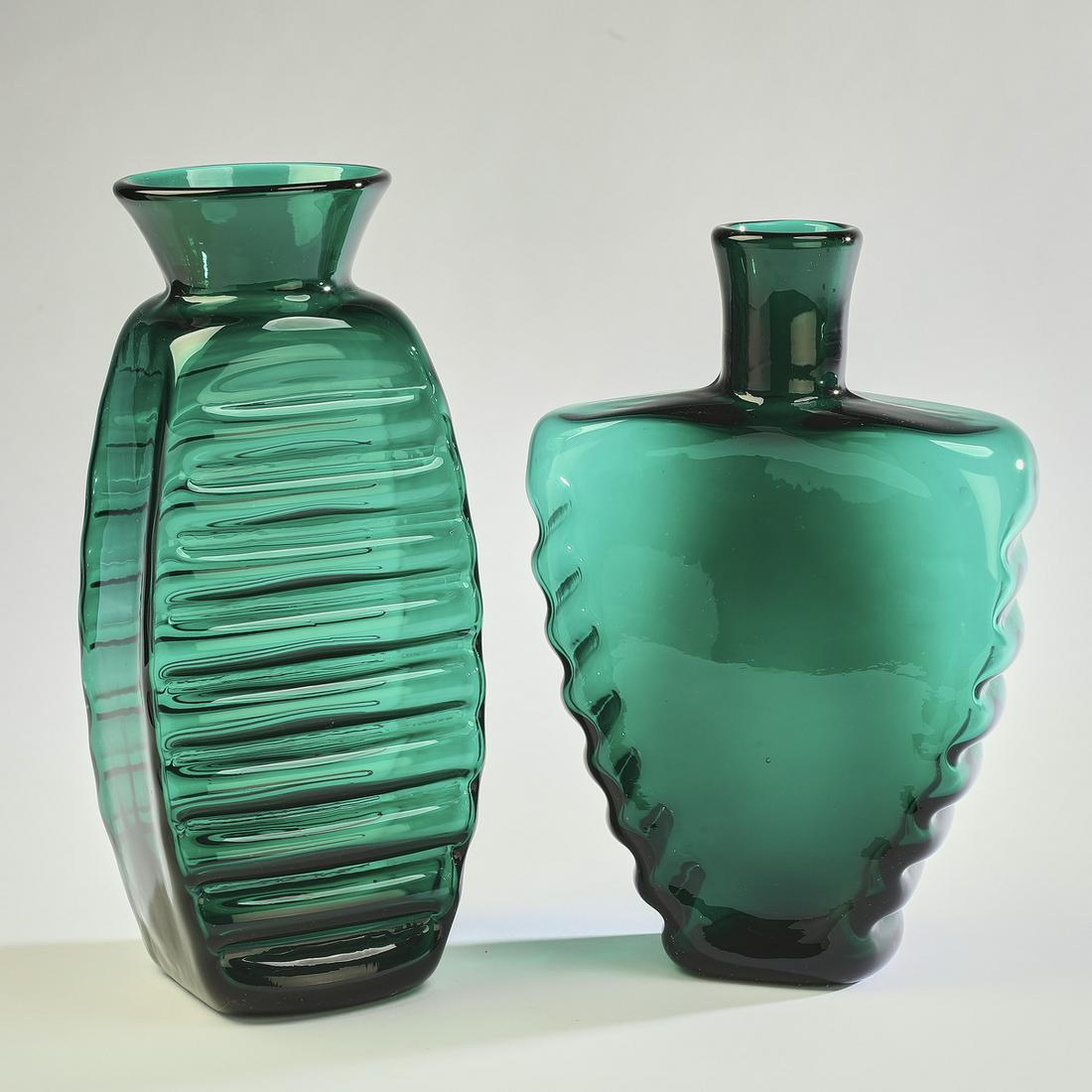 (2) Mid 20th century green art glass articles (1 of 3)