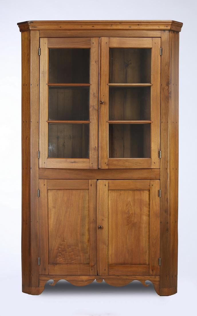 19th c. American Primitive walnut corner cabinet (1 of 3)