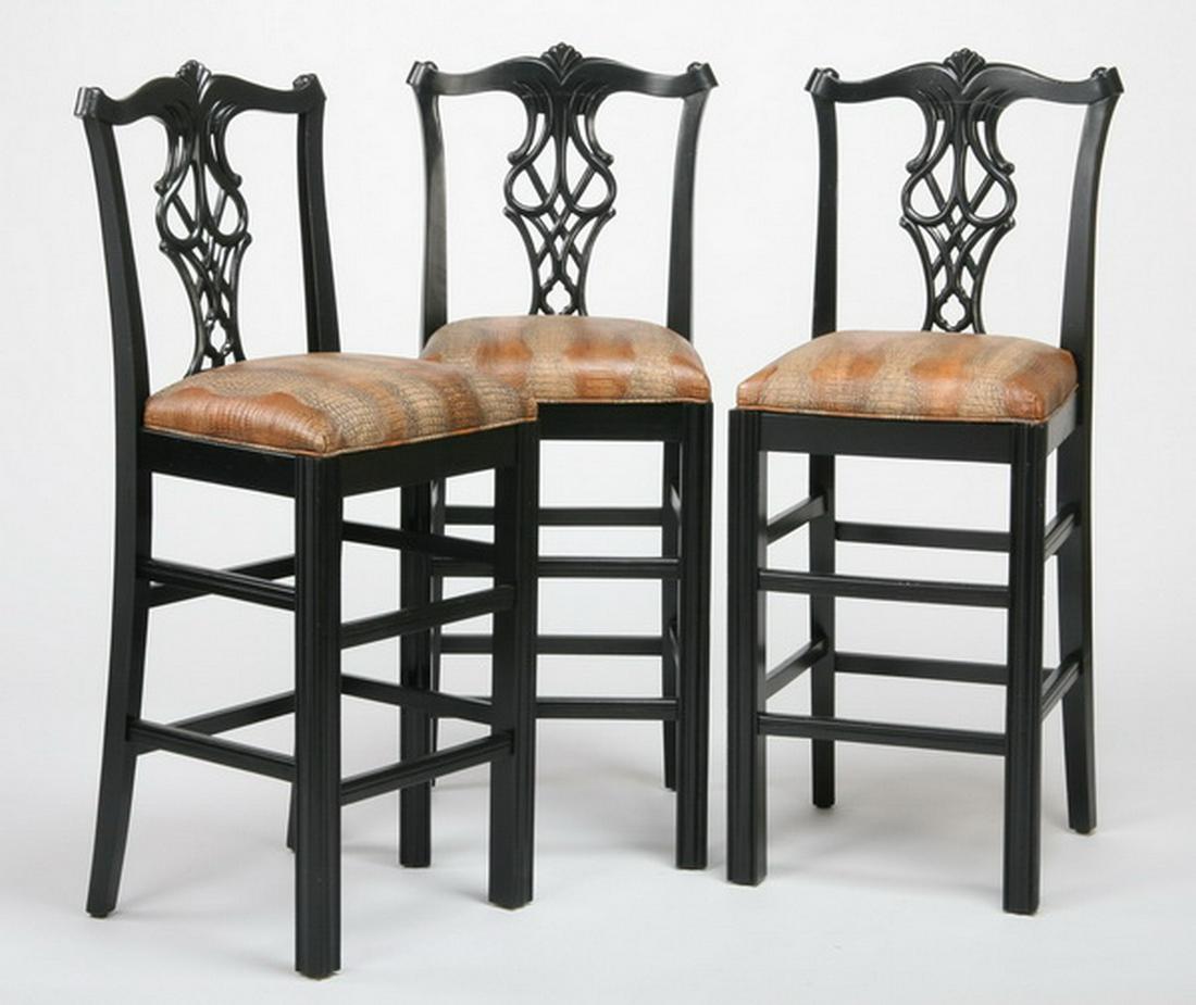 (3) Chippendale style bar stools w/ leather seats (1 of 2)