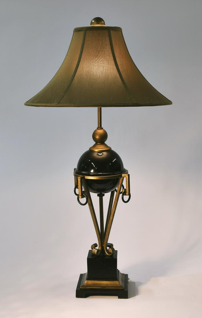 Empire style black and gold lamp w/  fabric shade (1 of 2)